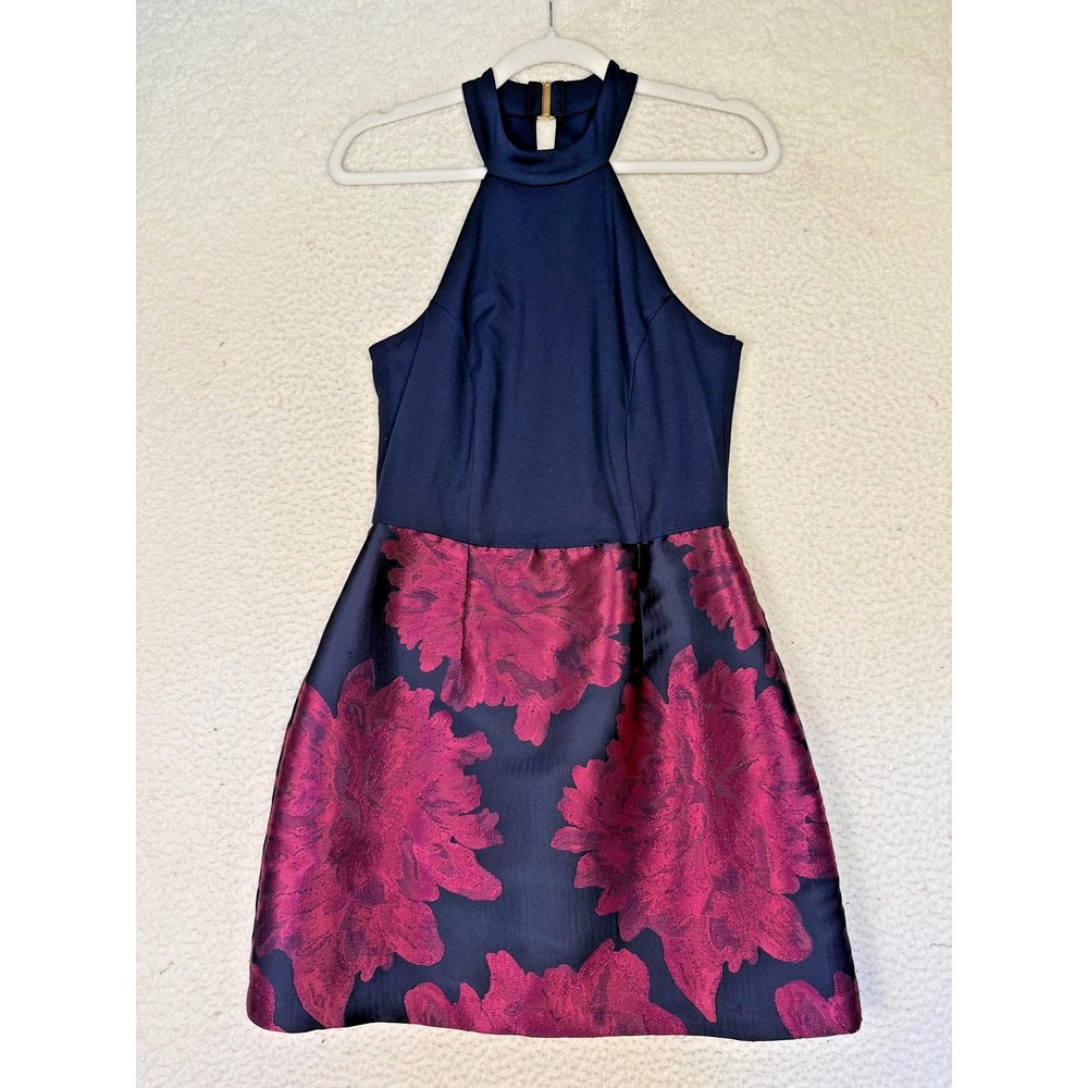 Hutch Dress Womens 6 Blue Fit & Flare Halter Short Floral Party Cocktail Wedding